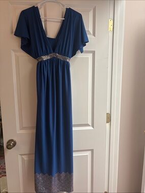 Cabana Life Blue Maxi Dress with flutter sleeve